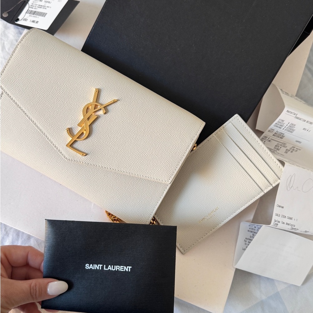 Ysl Saint Lauren Grain de Poudre Monogram chain wallet